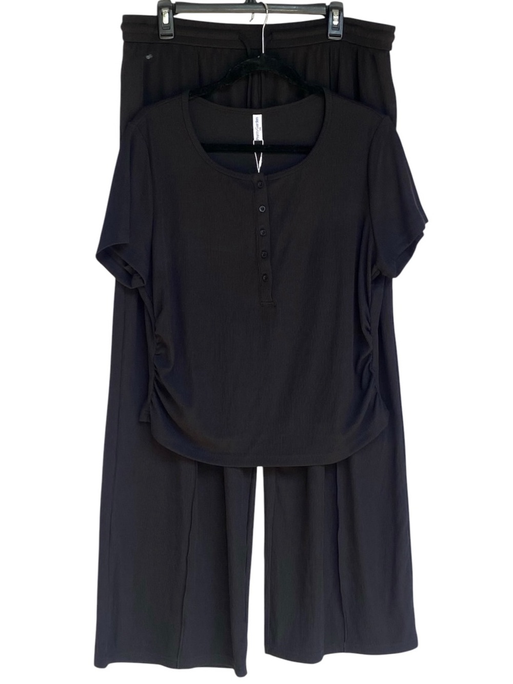 PrettyGarden Womens 2-Piece Outfit Black Ribbed Top Wide-Leg Pants Size XXL NWT